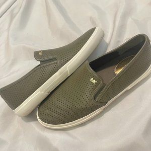 Green Leather Michael Kors Slip On Tennis Shoes